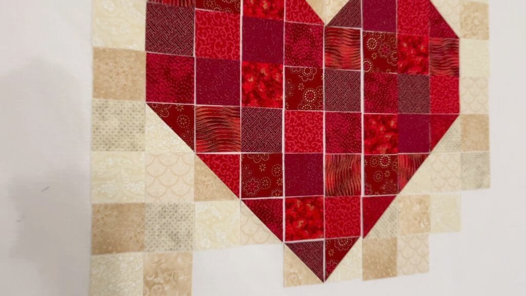 Half Square Triangle heart quilt Block