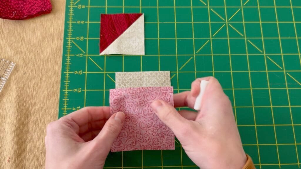 how to make half square triangles step 2