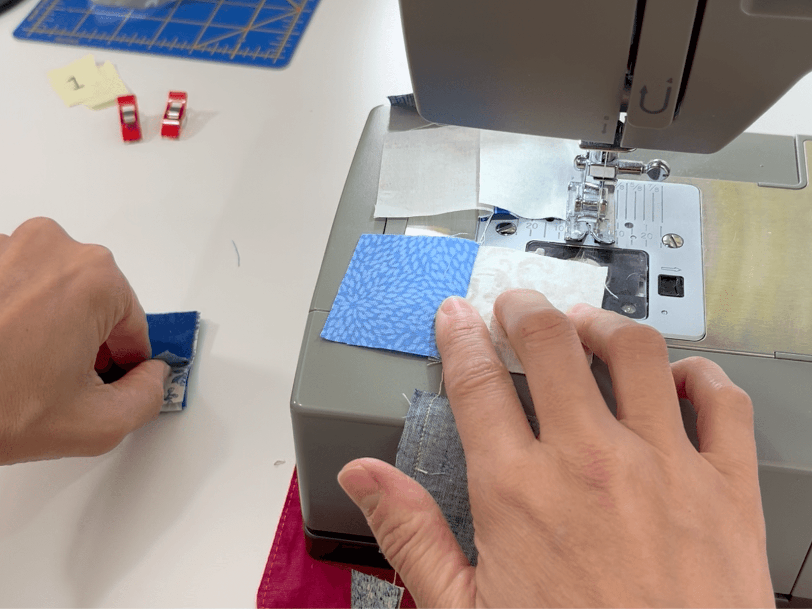 Easy Chain Piecing – 4 Scrappy Nine Patches at Once