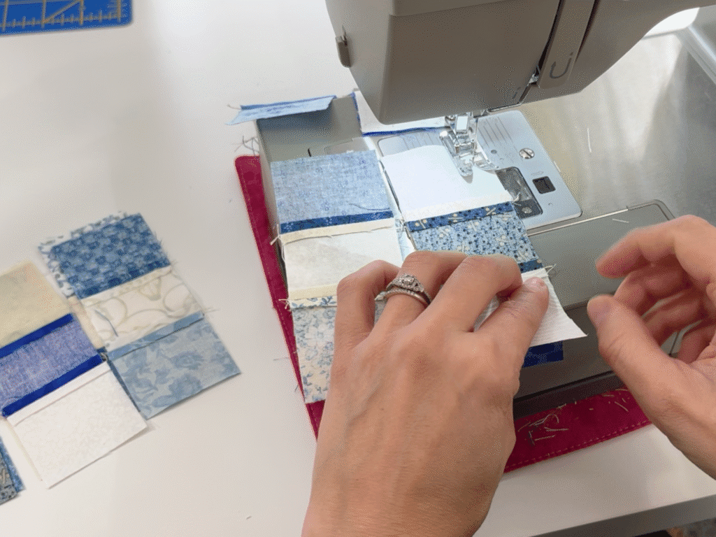 Chain Piecing Four Scrappy Blocks as a Mindful Routine