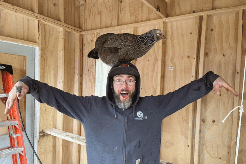my handsome husband with dark brahma chicken