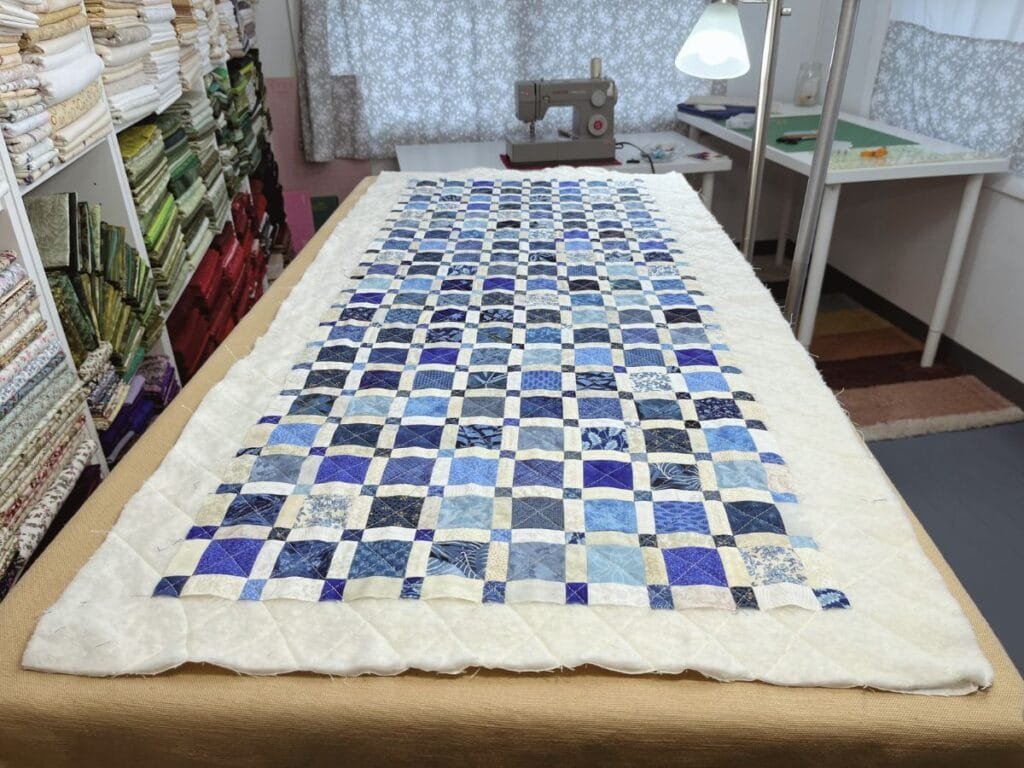quilted table runner ready for binding