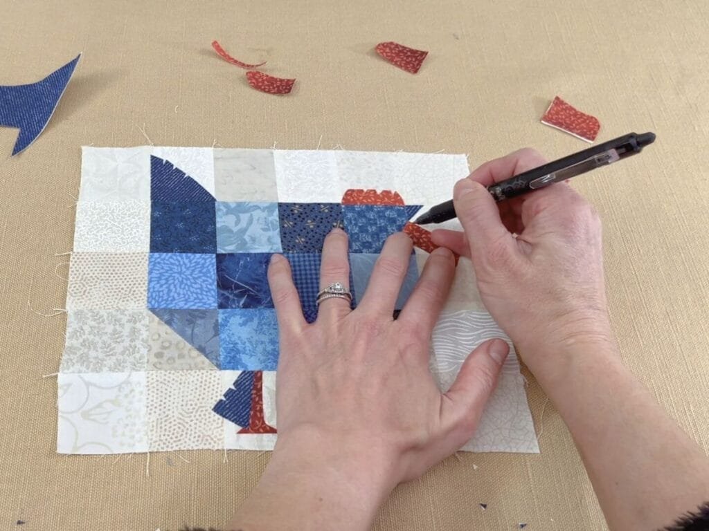 sketching out the wattle for the chicken