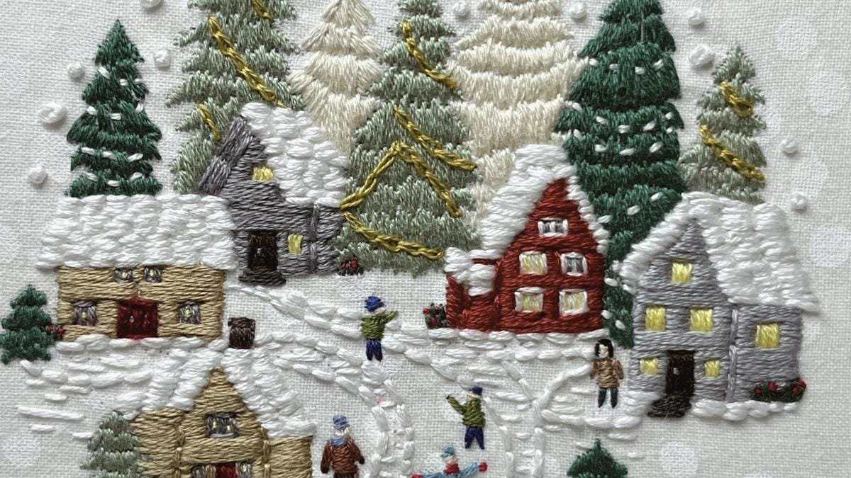 Taking My Time With a Simple Christmas Village Embroidery Kit