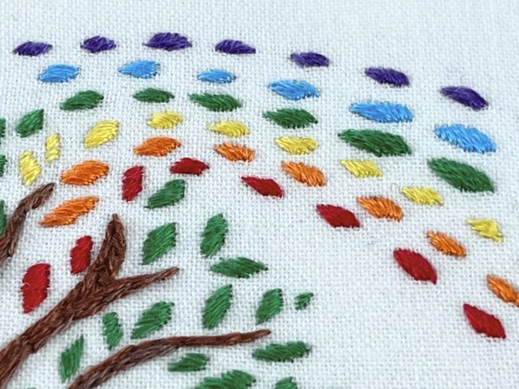 colorful leaves embroidery project