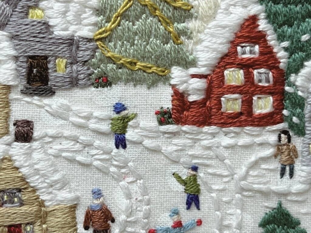 winter village hand embroidery