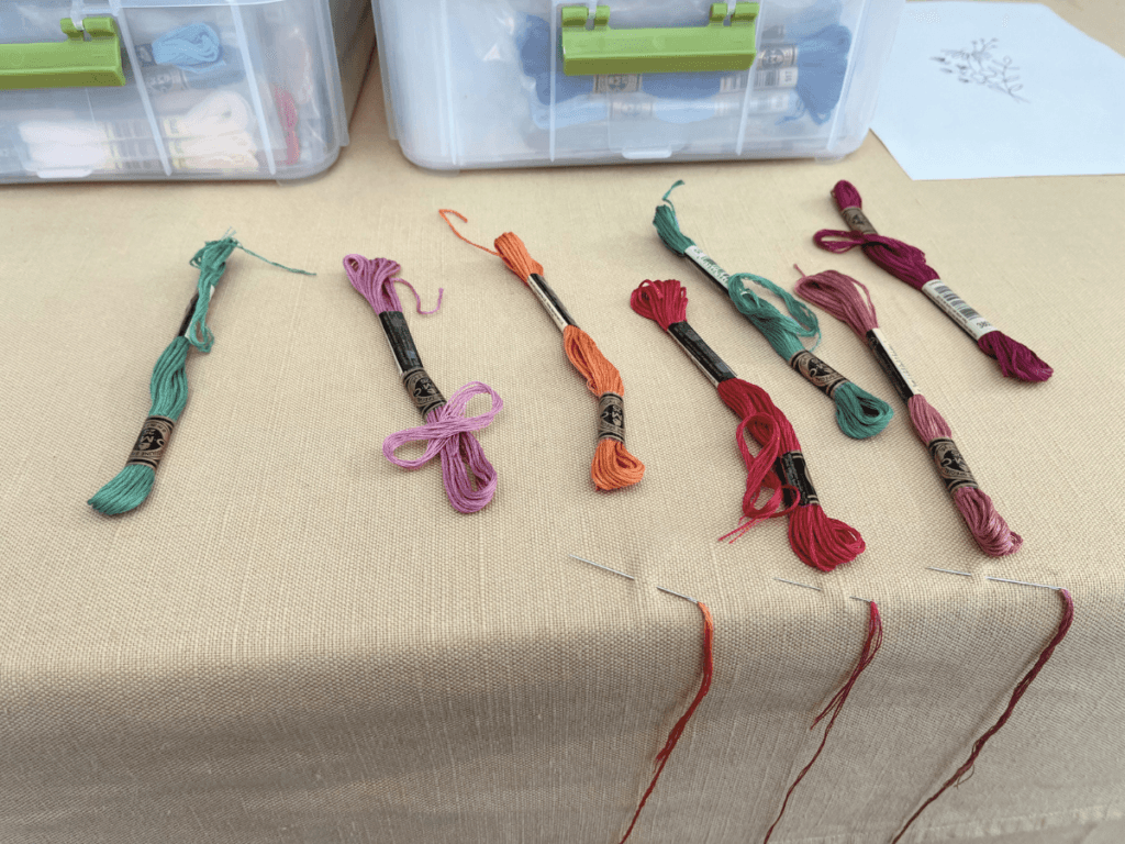 DMC embroidery threads on needles