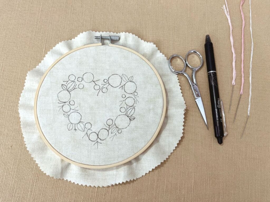 Tracing hand embroidery with Frixion Erasable pens.