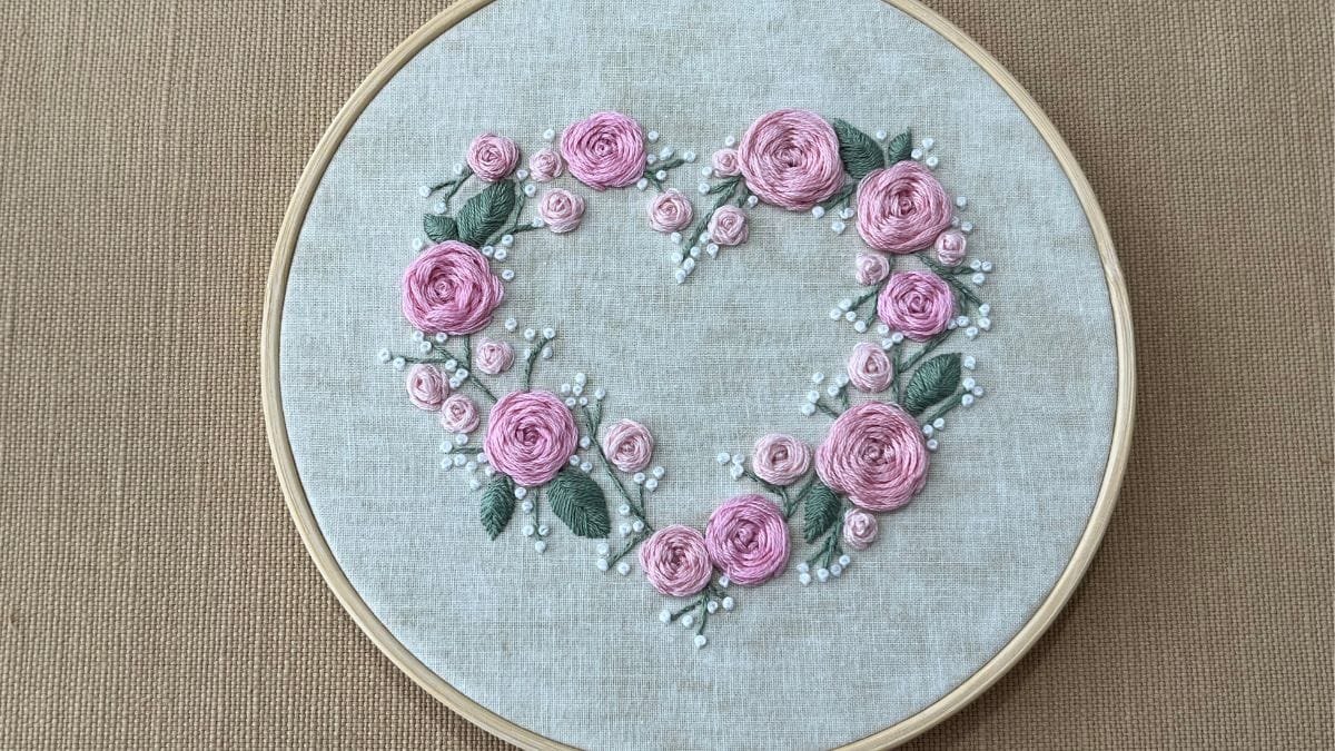 Easy Woven Rose Heart Embroidery Pattern